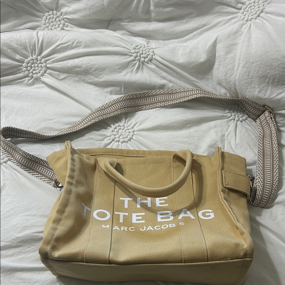 Tan Tote Bag with White Accents